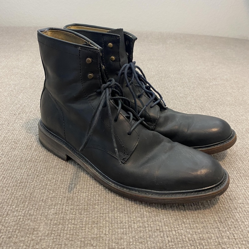 Frye 4001 K 14 Boots Mens Size 10.5 D Black Leather Ankle Combat Lace Up